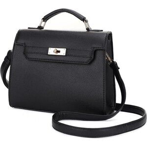 Women's Vegan Leather Detachable Strap Handle Black Crossbody Satchel Bag
